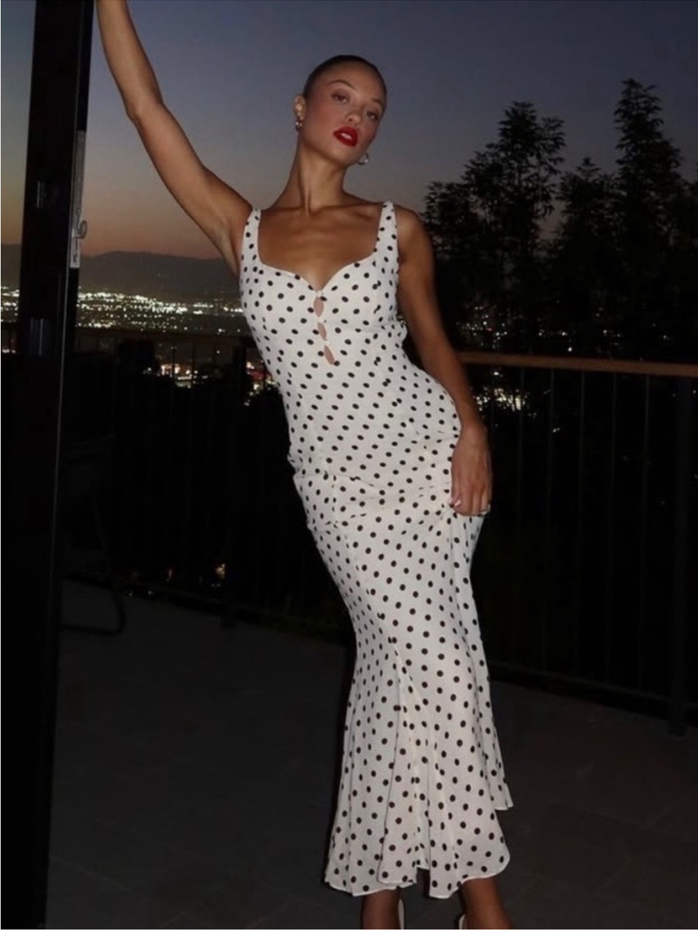 Reformation Laine Maxi Midi Dress Portofino Cream Black Polka 0